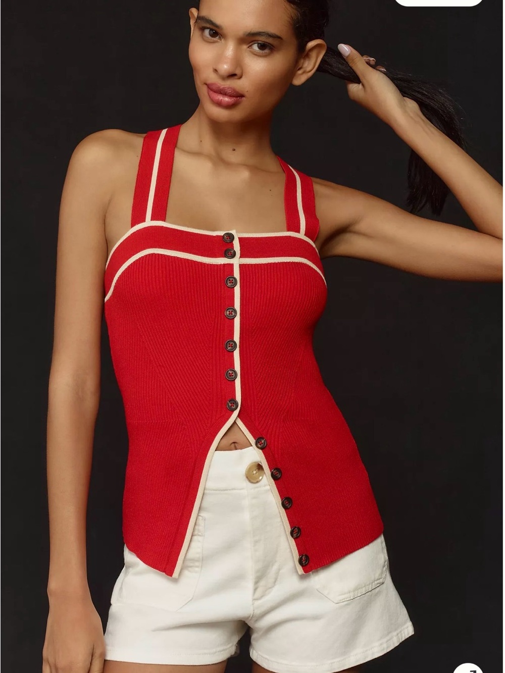Maeve Button-Front Cross-Back Knit Tank Top Anthropologie size medium NWOT